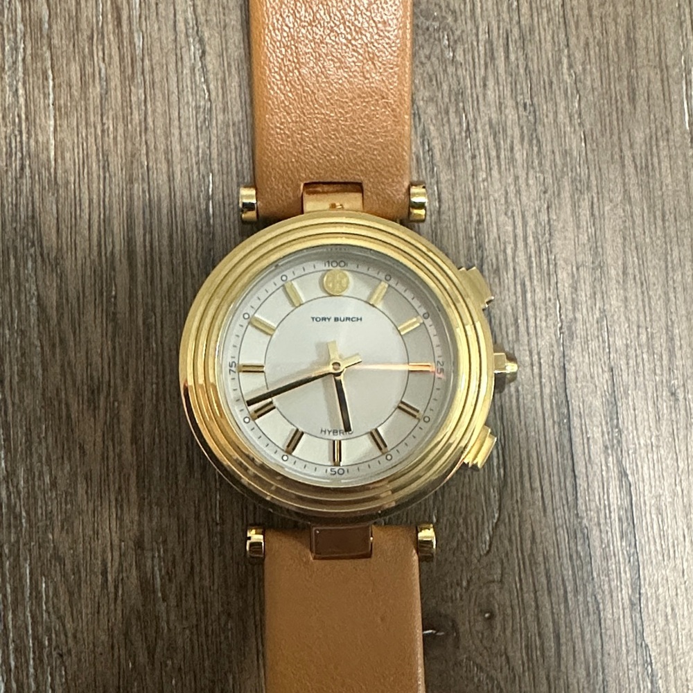 Tory Burch Gold Case Tan Strap Smartwatch
